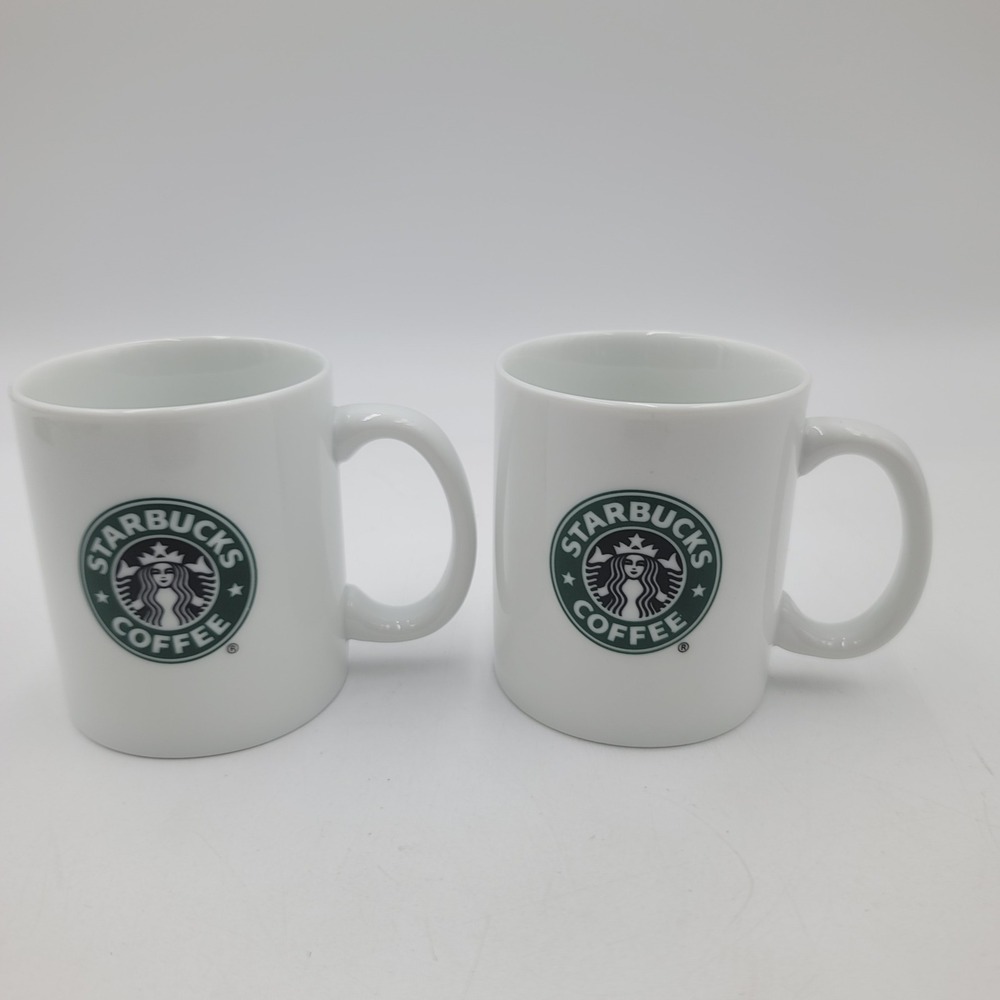2pc Starbucks Coffee Ceramic Mug Set White Classic Green Siren Logo 12oz